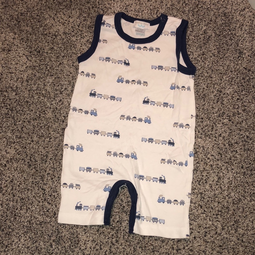 Feather baby boy 12-18 train print romper new